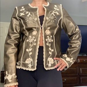 Oscar De La Renta Metallic Leather Blazer Jacket